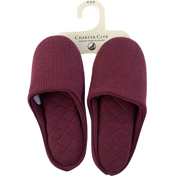 NWT CHARTER CLUB Womens 5-6 Memory Foam Slippers Wine Maroon In/Outdoor #966 - Picture 1 of 8